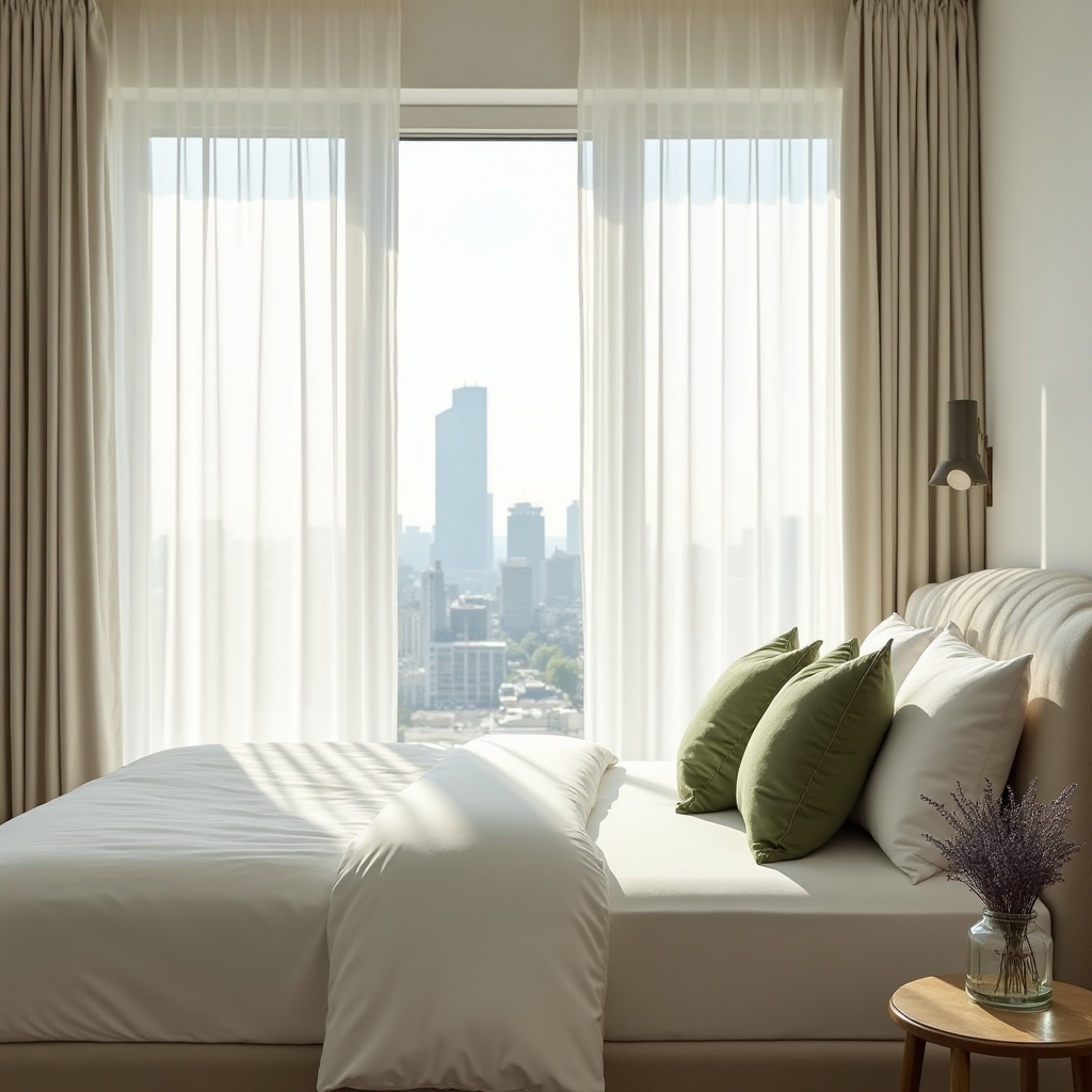 Chambre apaisante avec lumière douce illustrant un environnement propice au sommeil réparateur
